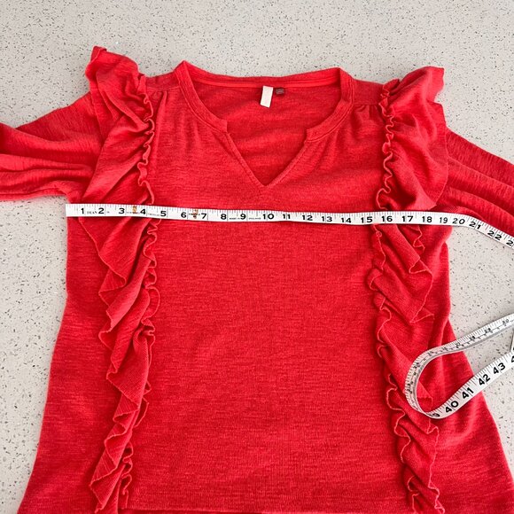 Anthropologie Pilcro Popover Ruffles Top Sweater V Neck Coral Color size S - Picture 7 of 8